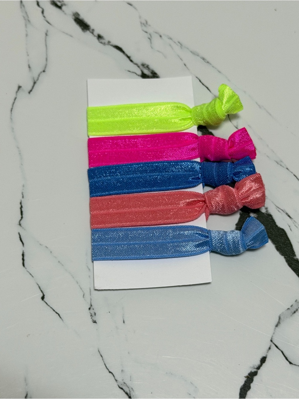 Hand Elastic Hair Ties Set - Neon Green, Hot Pink, Royal Blue, Coral, Light Blue